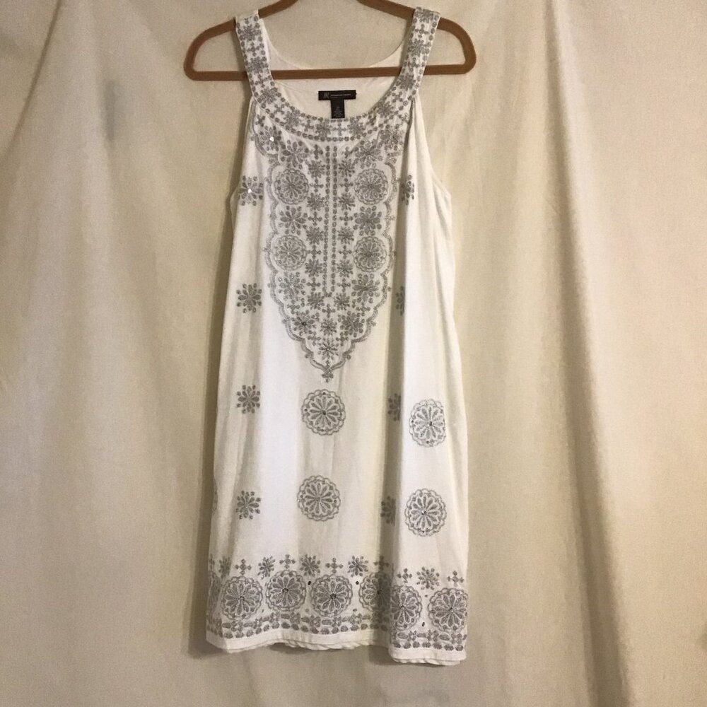 INC Int'l Concepts White Knit Tank Tunic Dress w/ Silver Embellishments 2X